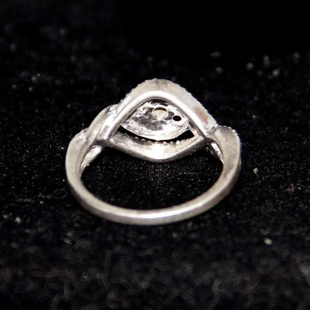 Sterling Silver 925 Bypass‎ Swirl Ring Round Accent Pave Crystal Band Size 7